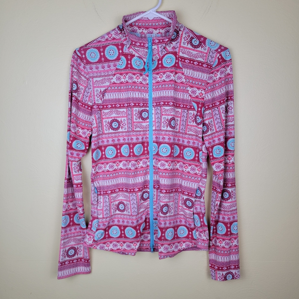 Carve Designs Women's Swim Top Rash Guard Zip Up Floral Geometric Long Sleeve